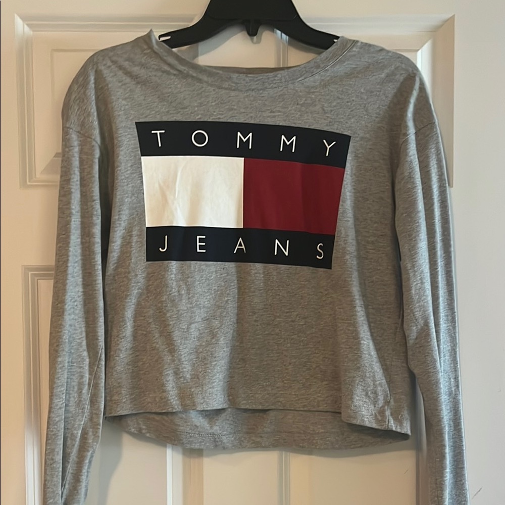 Tommy Hilfiger Gray Crop Graphic Sweatshirt